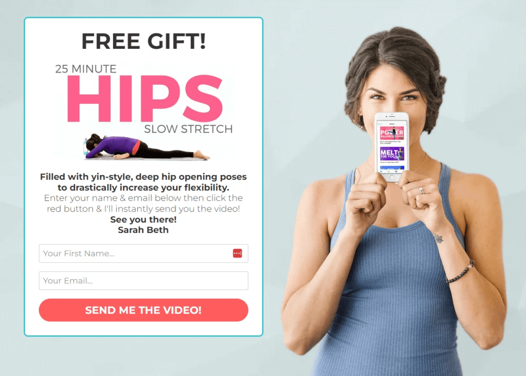A screenshot shows an app marketing strategy of offering a free gift in exchange for email and contact.