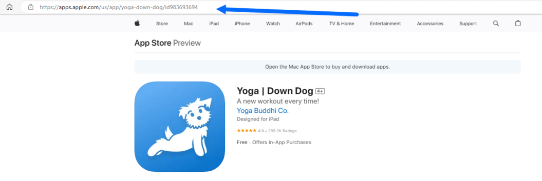 A screenshot shows how a yoga app looks like on Apple App store.