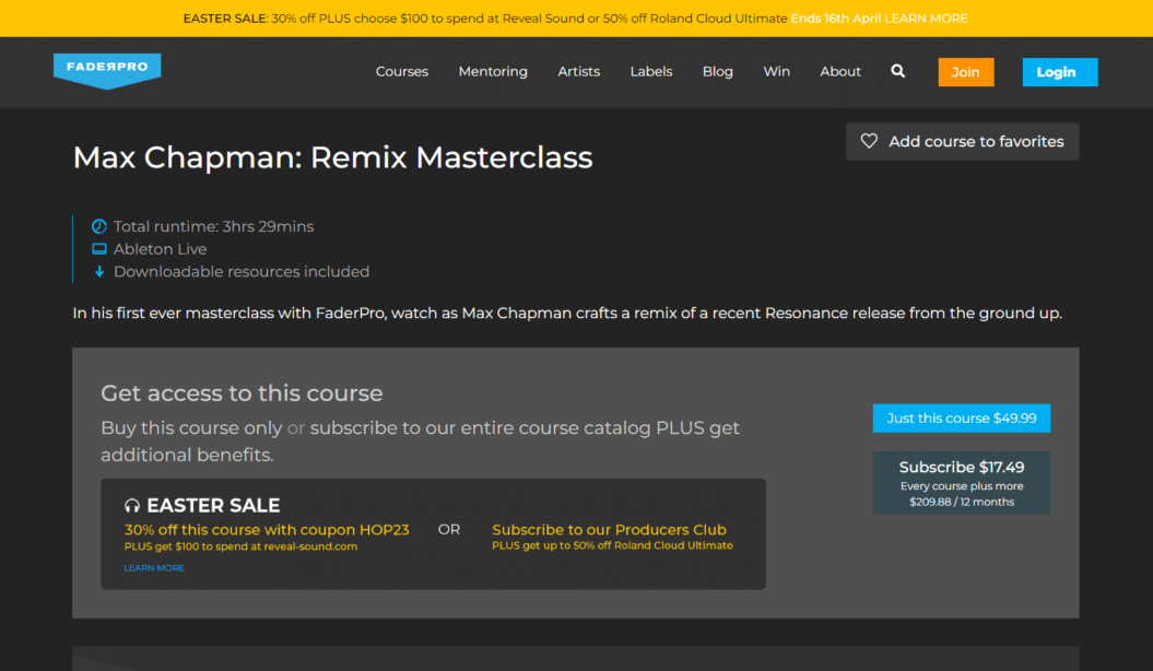 A screenshot shows a once-off purchase Easter deal for a membership masterclass session.