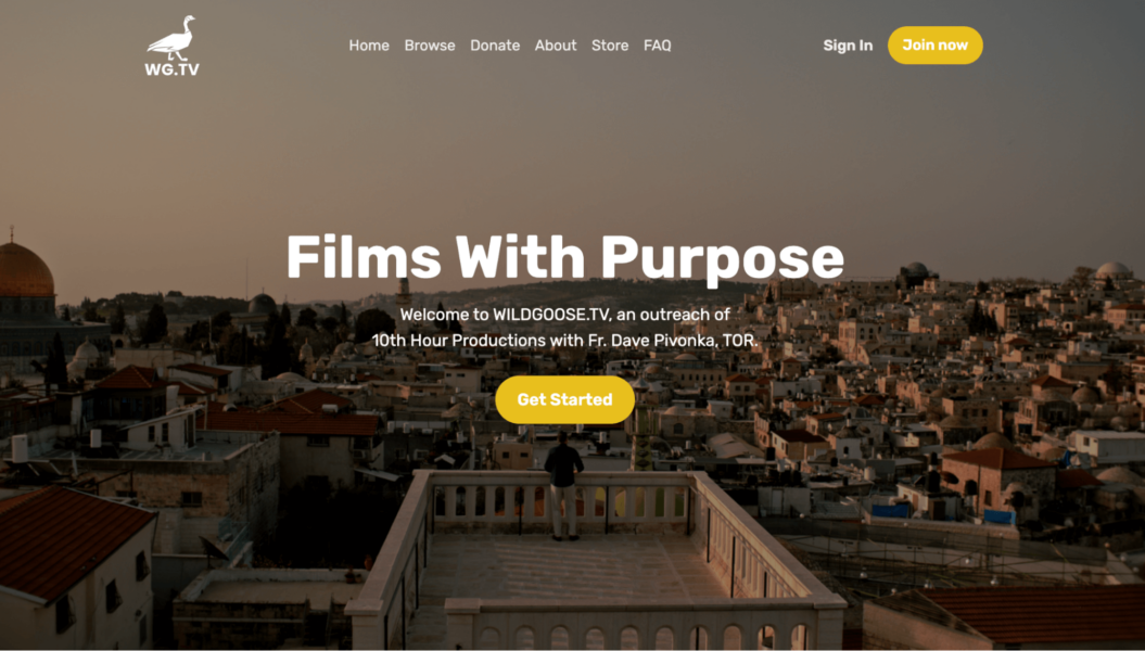 A screenshot shows Wild Goose TV's, a video subscription website, homepage.