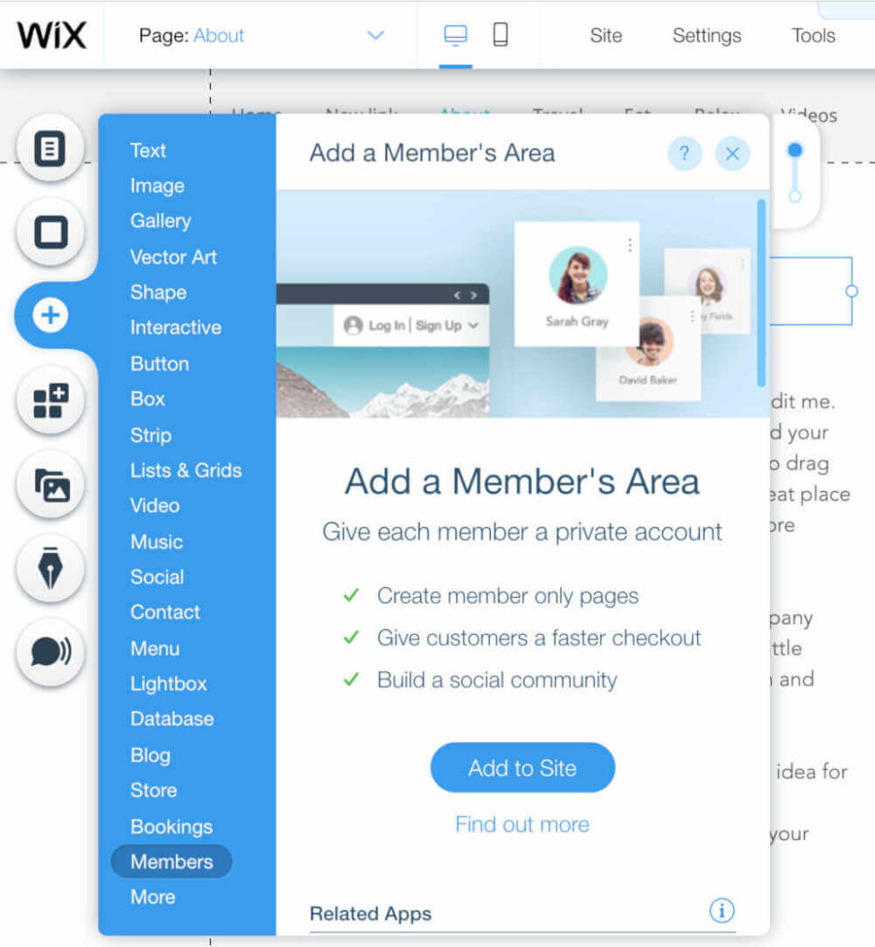 A screenshot shows Wix's add a new member area for a new membership site.