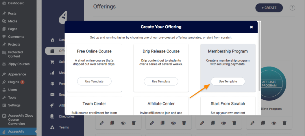 A screenshot shows how to create a membership program with recurring payments on AccessAlly.