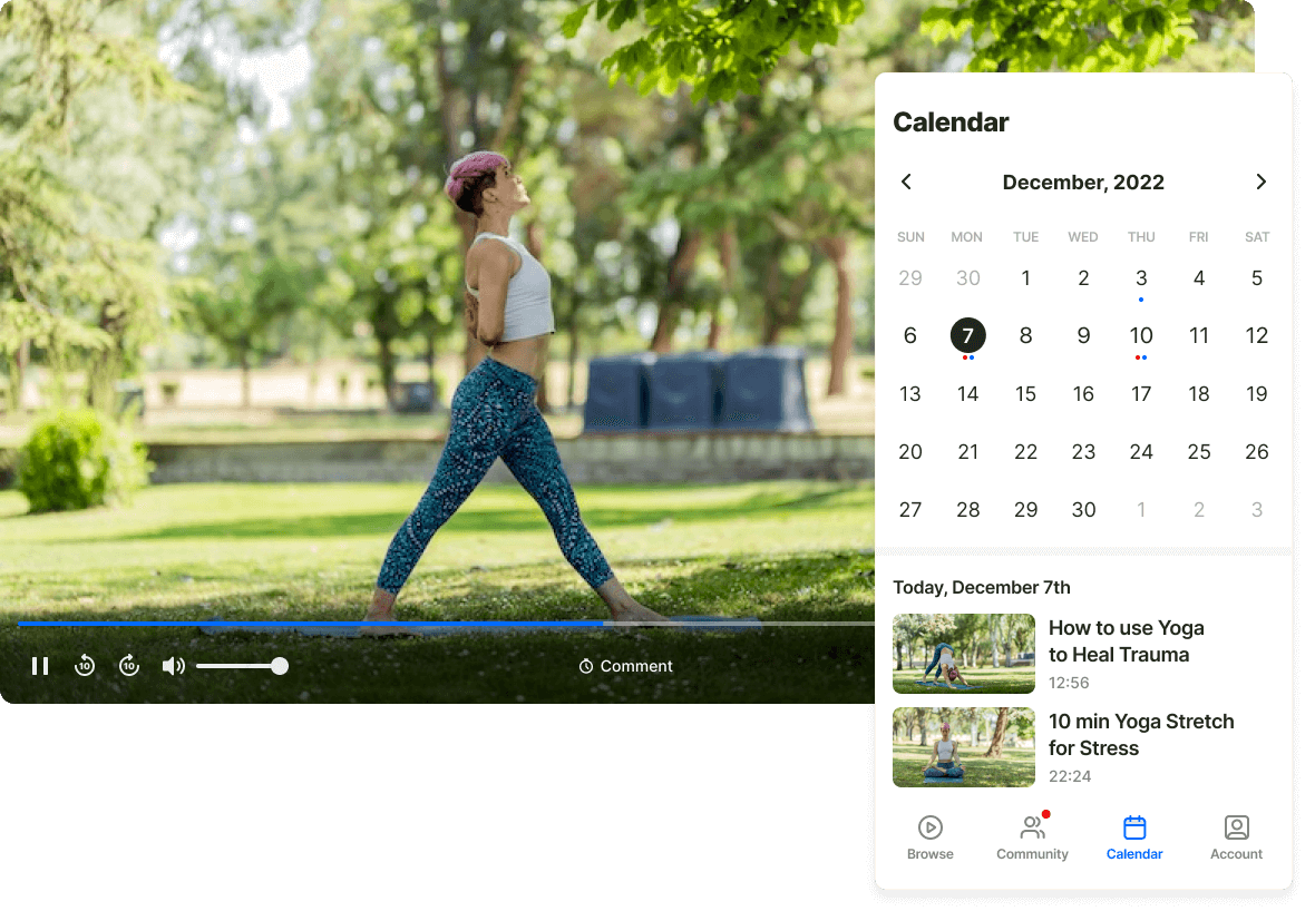 calendar in a branded fitness app