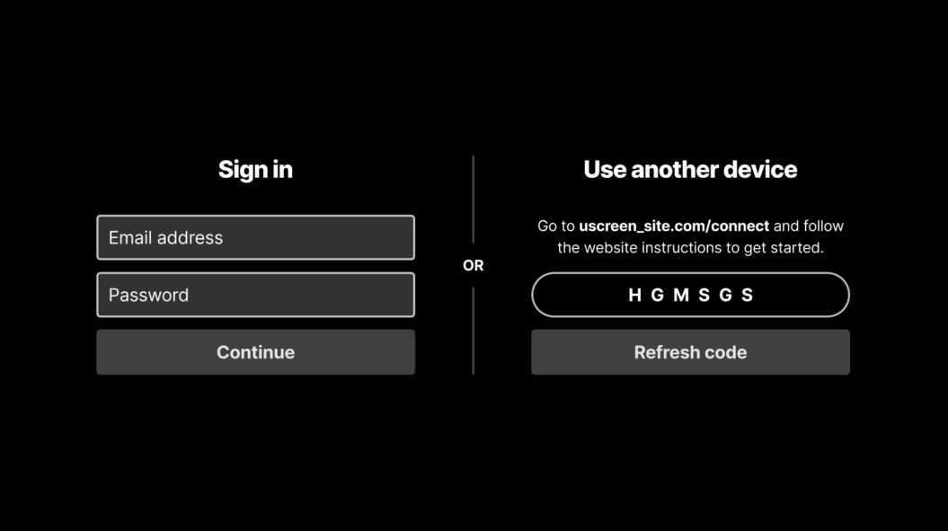 Sign in screen