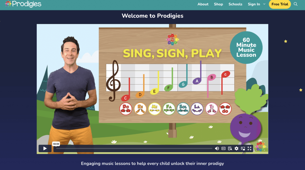 A screenshot of Prodigies membership video streaming business.