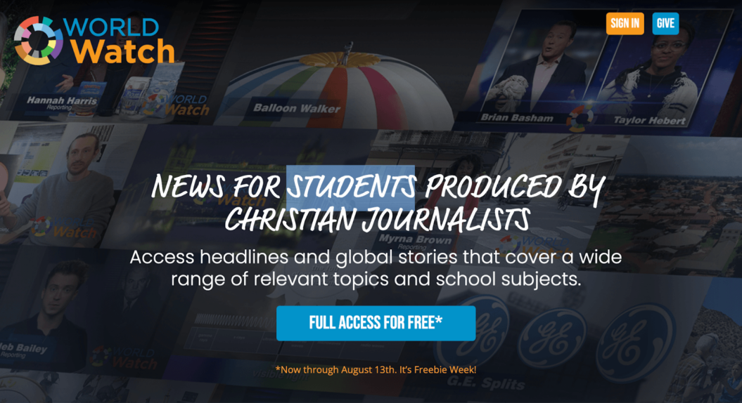 A screensht of membership website for students. World Watch.