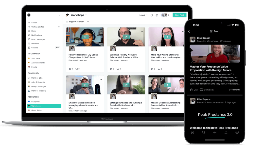 A screenshot of Peak Freelance online community.