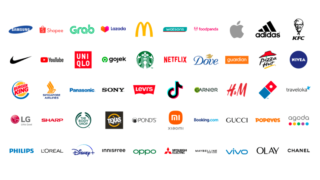 Image showing various logos from brands such as Samsung, Adidas, KFC, Nike, YouTube and many others.