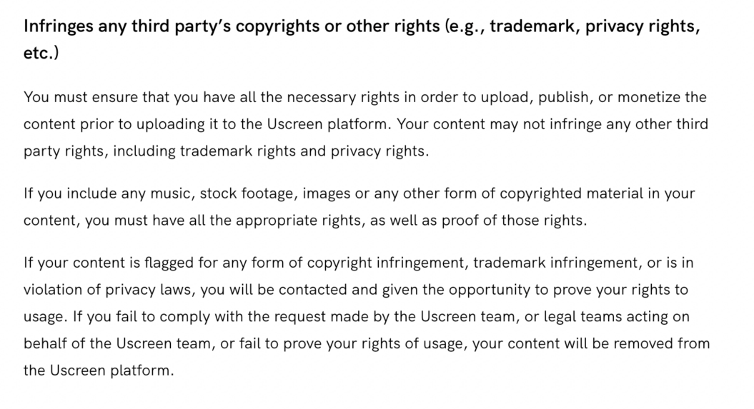 Image of Uscreen's content restrictions.