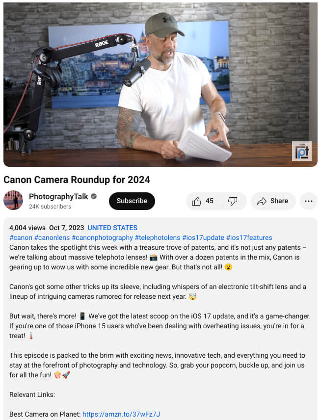 Example of a product round up youtube video by PhotographyTalk on the topic of canon cameras