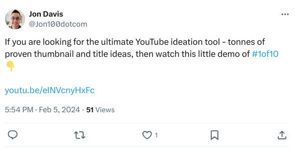 example of a youtube video link being shared on X/twitter