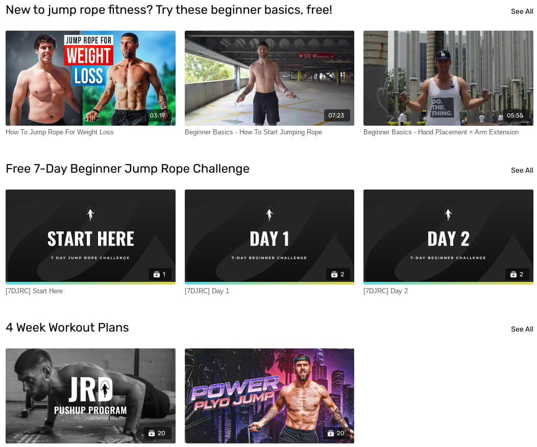 Jump rope dudes video catalog from their membership platform