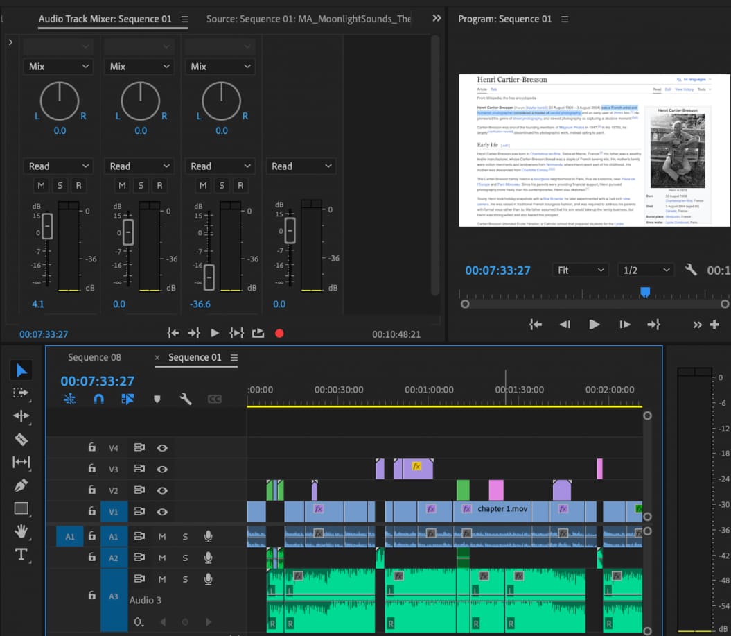 Screenshot from Adobe Premier Pro's audio mixer