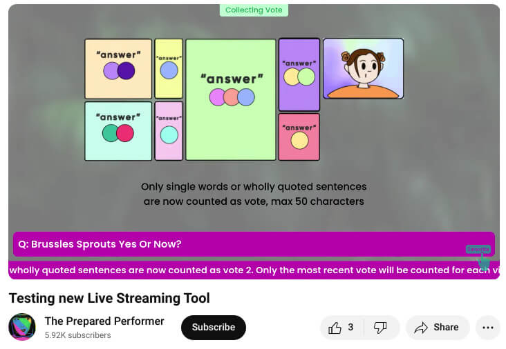 screenshot example from a Prepared Performer youtube video where she interacts with her live stream audience