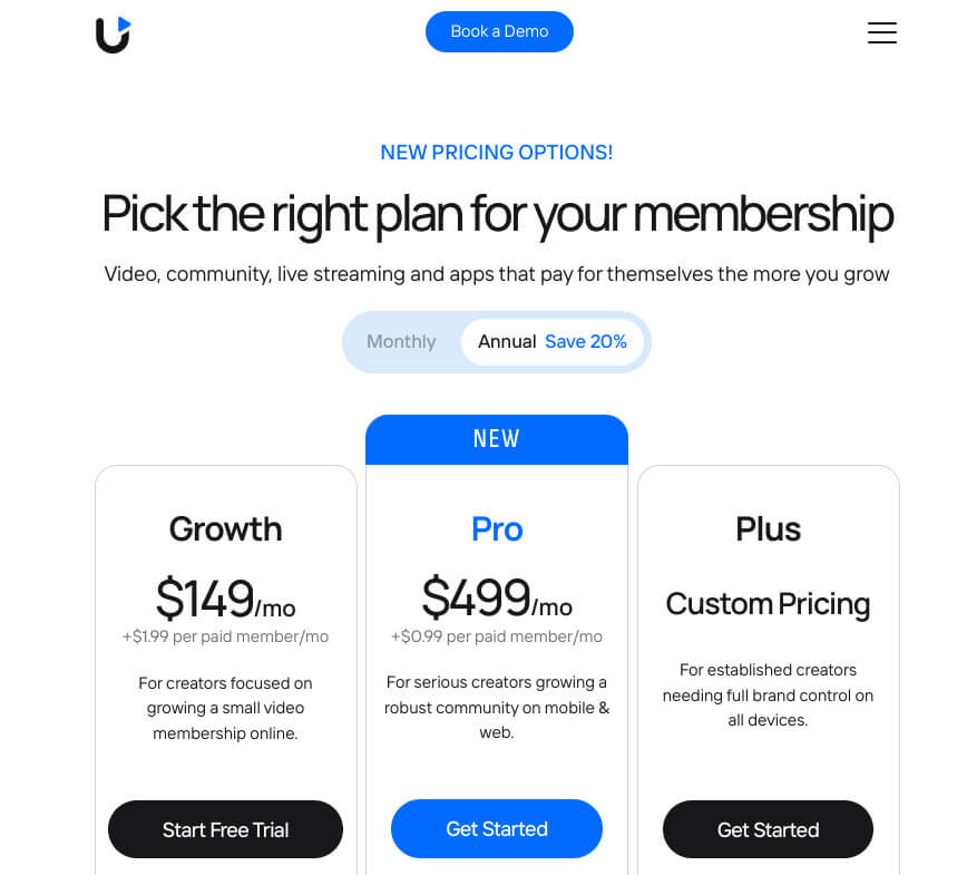 Uscreen platform's pricing plans 2024