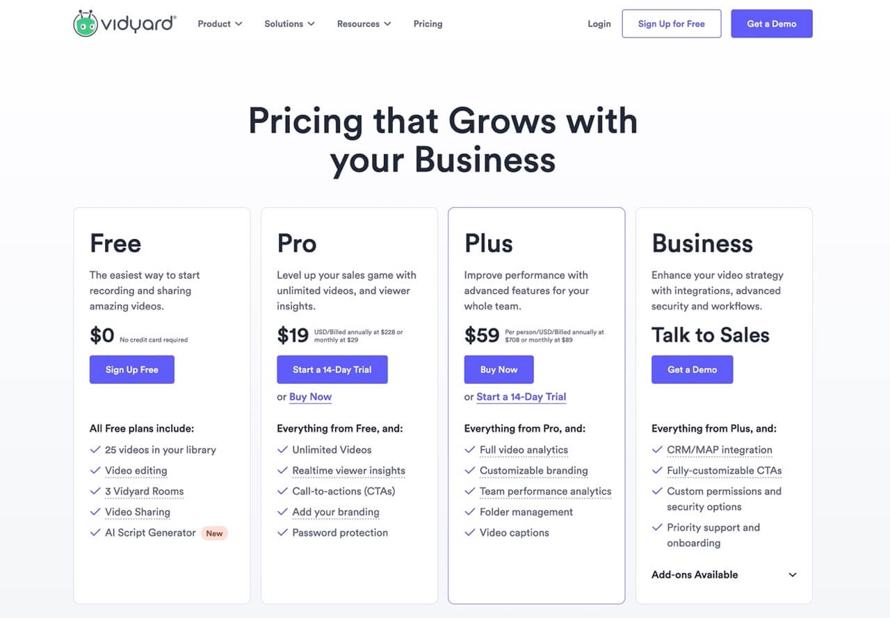 Vidyard's Pricing