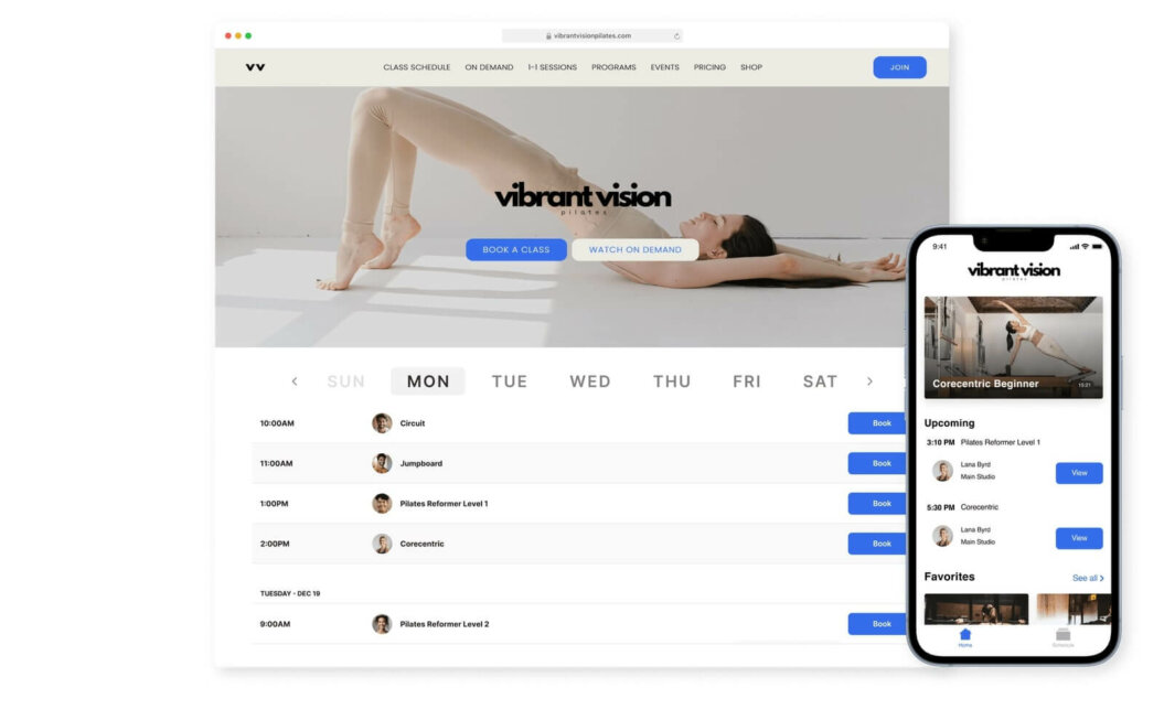 Arketa example yoga studio website and mobile app