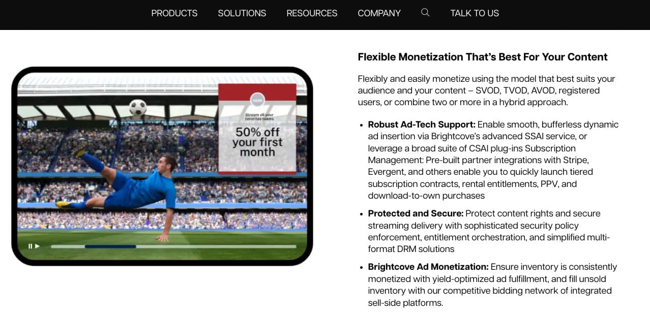 Brightcove homepage monetization blurb