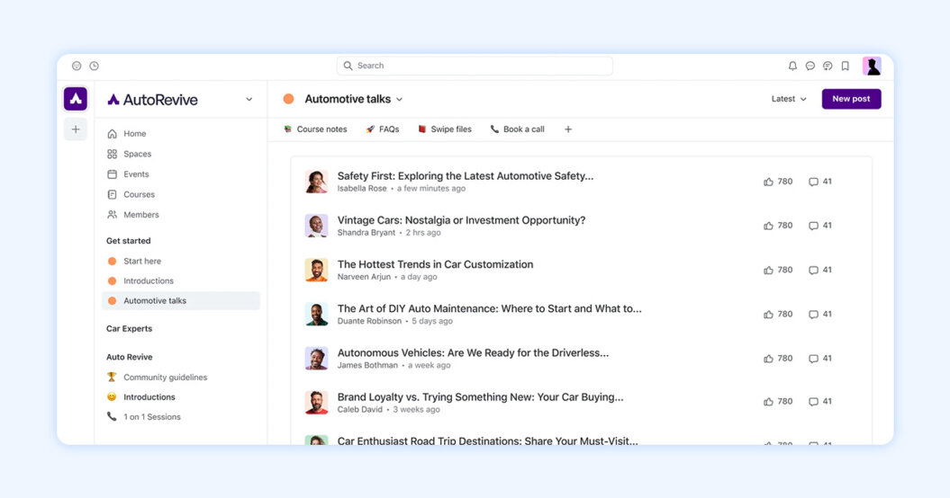 A screenshot of the Circle community app featuring discussion boards.