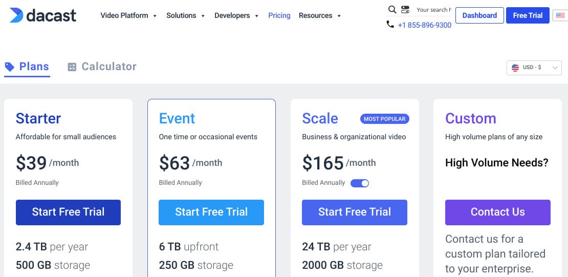 dacast pricing tiers