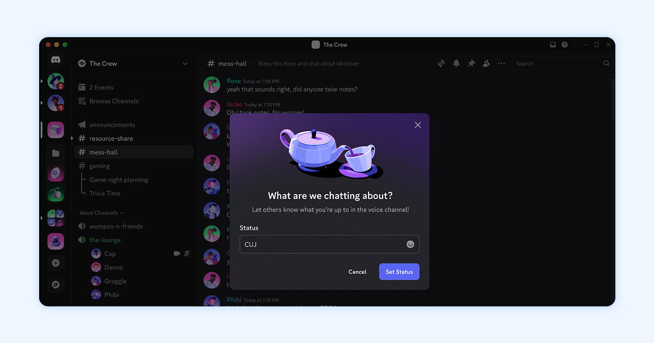 A screenshot of Discord showing a pop-up for creating a new group.
