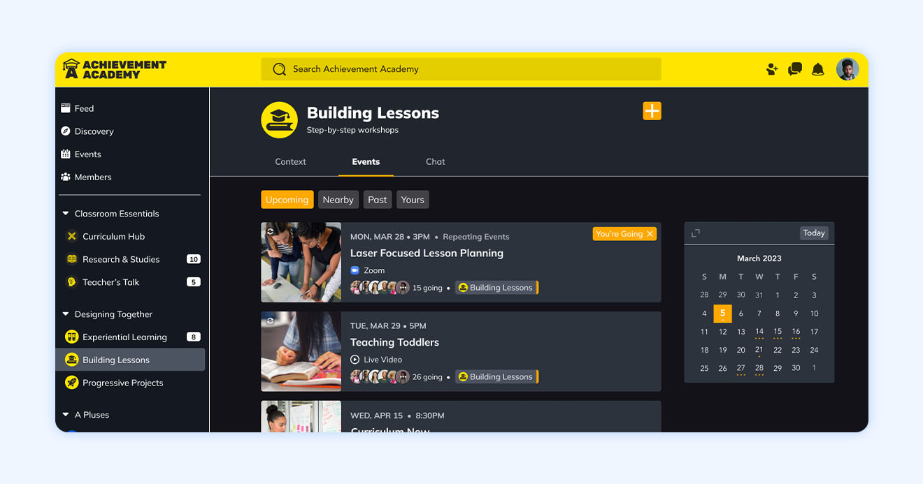 A screenshot of Mighty Networks community app in the Achievement Academy.