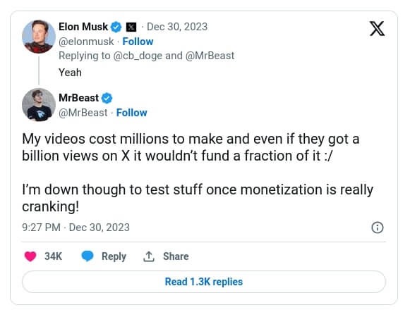 Elon Musk and MrBeast tweet