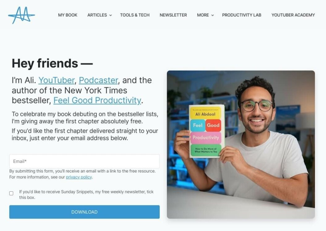 screenshot of Ali Abdaal platform