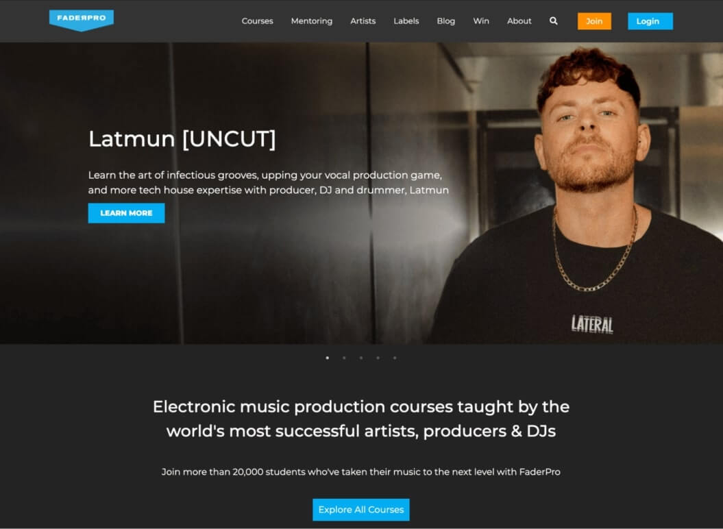 screenshot of Fadepro's website and a button to explore their courses