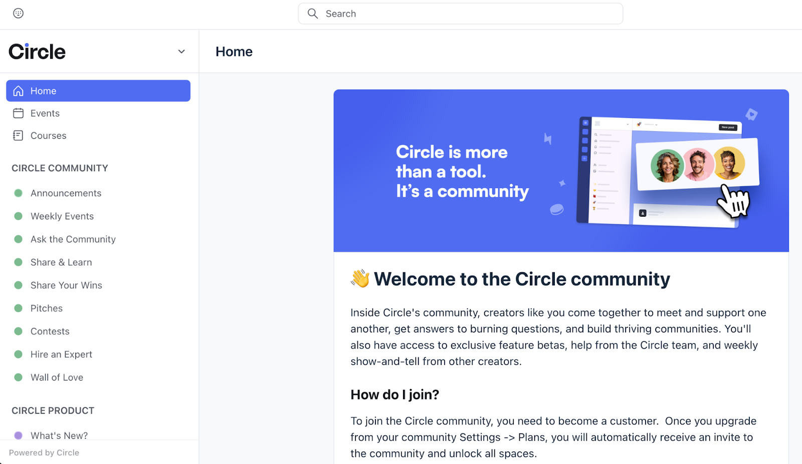 Circle customer support dashboard