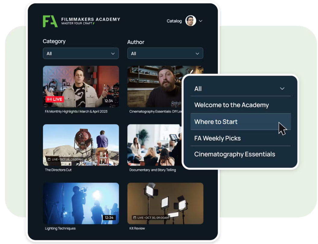 Filmmakers academy dashboard