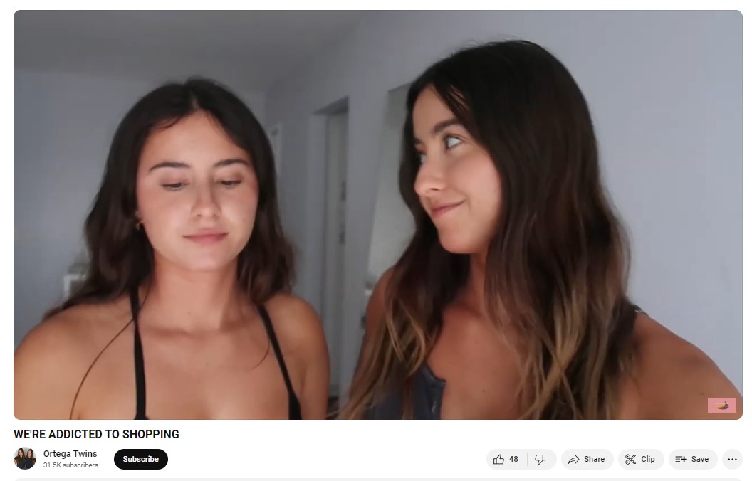 screenshot from micro-influencers, The Ortega Twins', video called 'We're addicted to shopping'