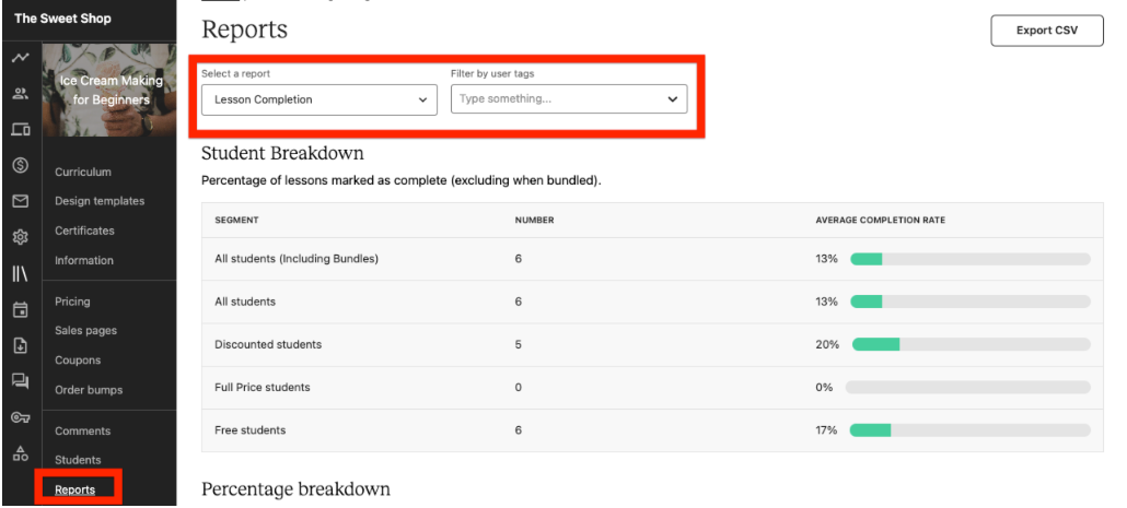 Teachable reporting tools example