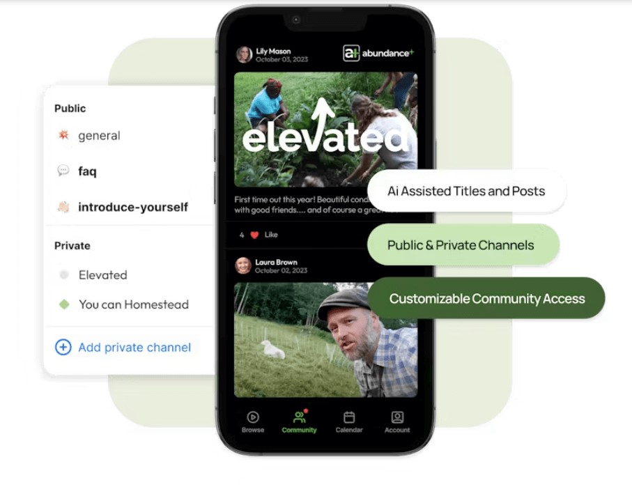 an image of Abundance Plus showing an example of private membership channels