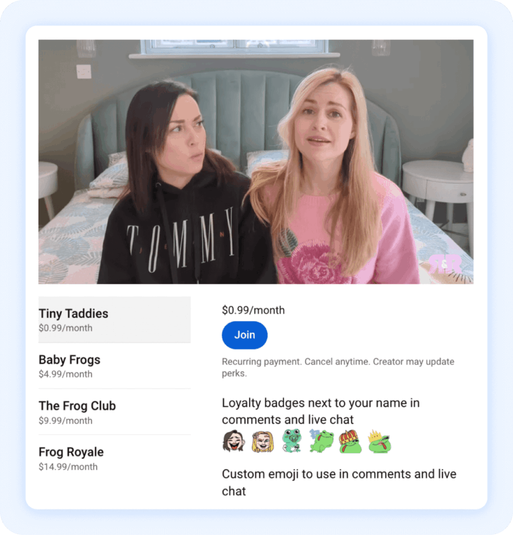 Rose and Rosie offer 4 different tiers, ranging from $.99/month for the “Tiny Taddies” to $14.99 for the “Frog Royale” members.