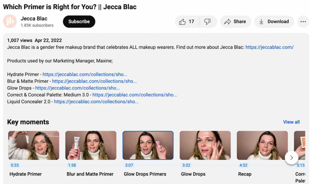 an image showing a sample of a YouTube video description that includes product links