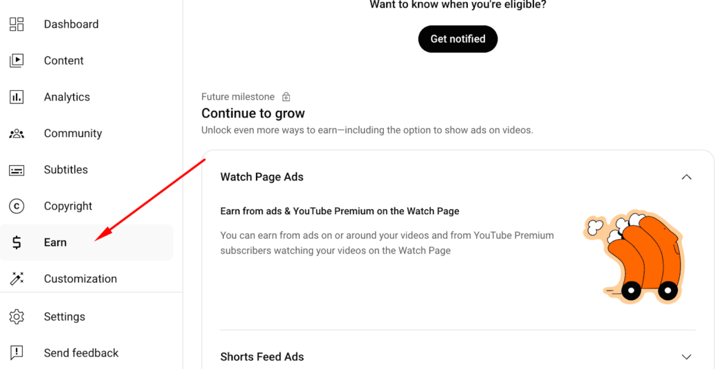 an image showing the YouTube Studio dashboard