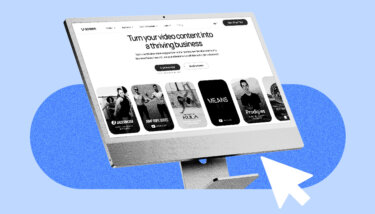 Uscreen home page on a mac book with a blue background