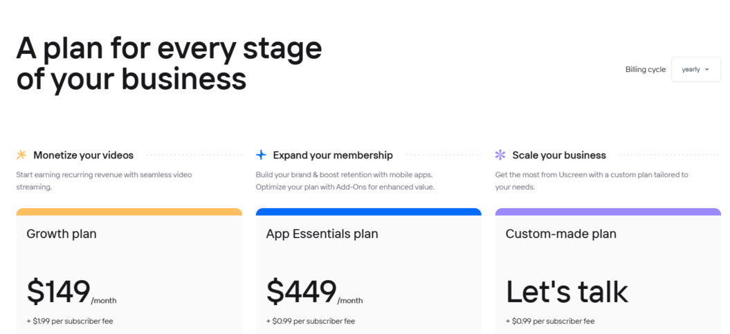 Uscreen Plans and Pricing