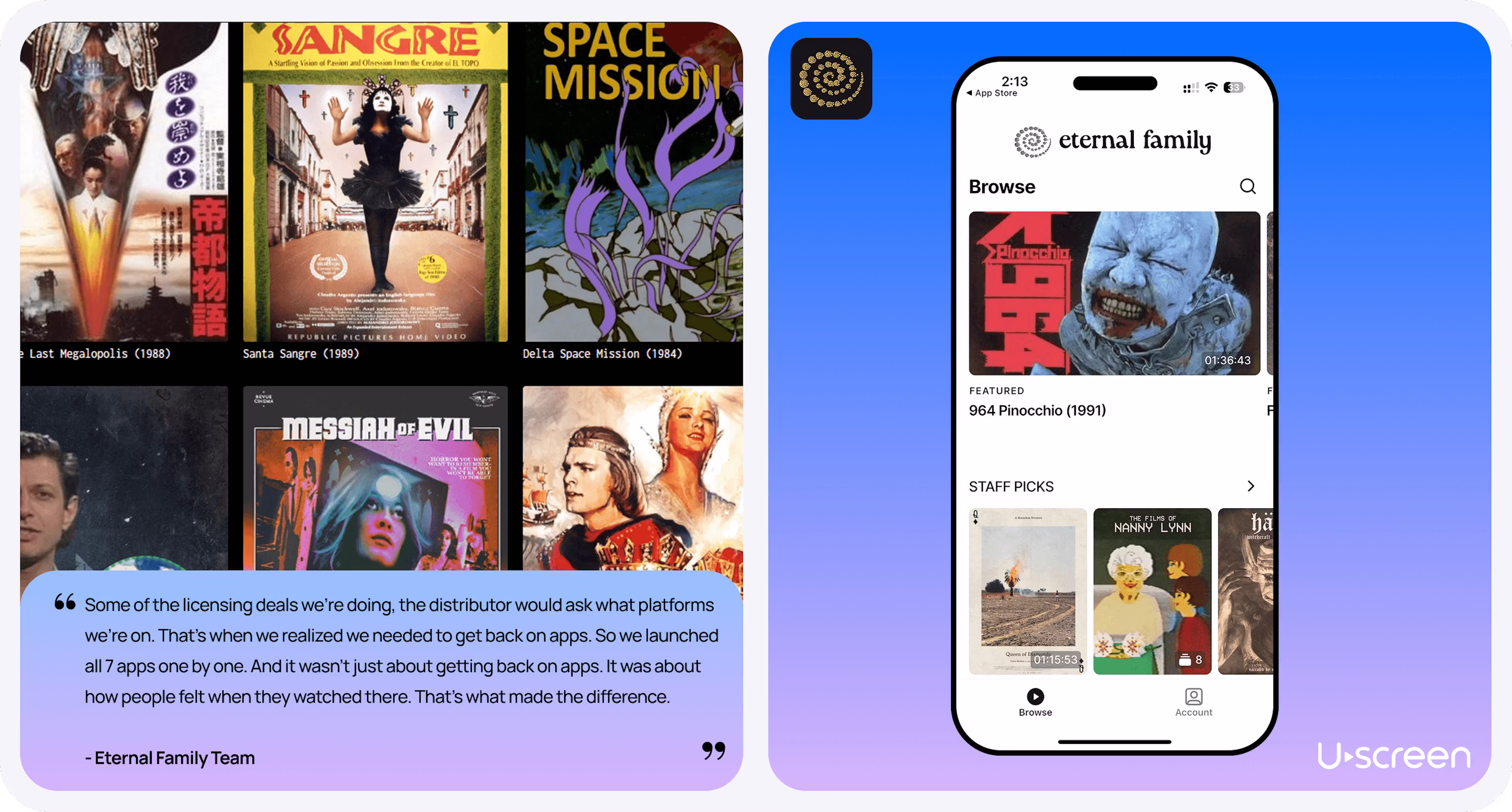 Eternal Family’s homepage and mobile app.