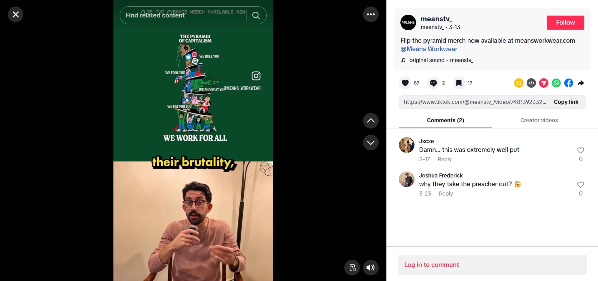 TikTok video promoting exclusive content within the MeansTV platform.