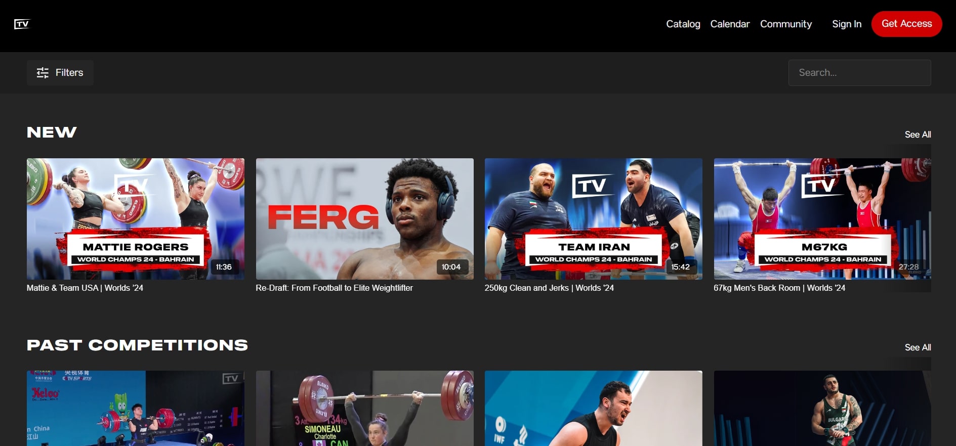 On-demand video catalog of Weightlifting House.
