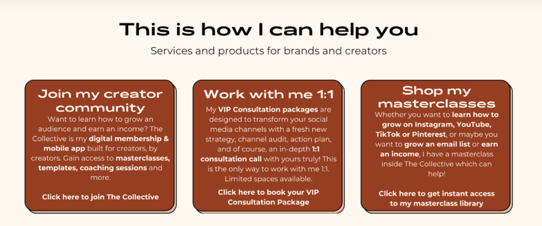 Screen capture of Jade Beason's creator community product