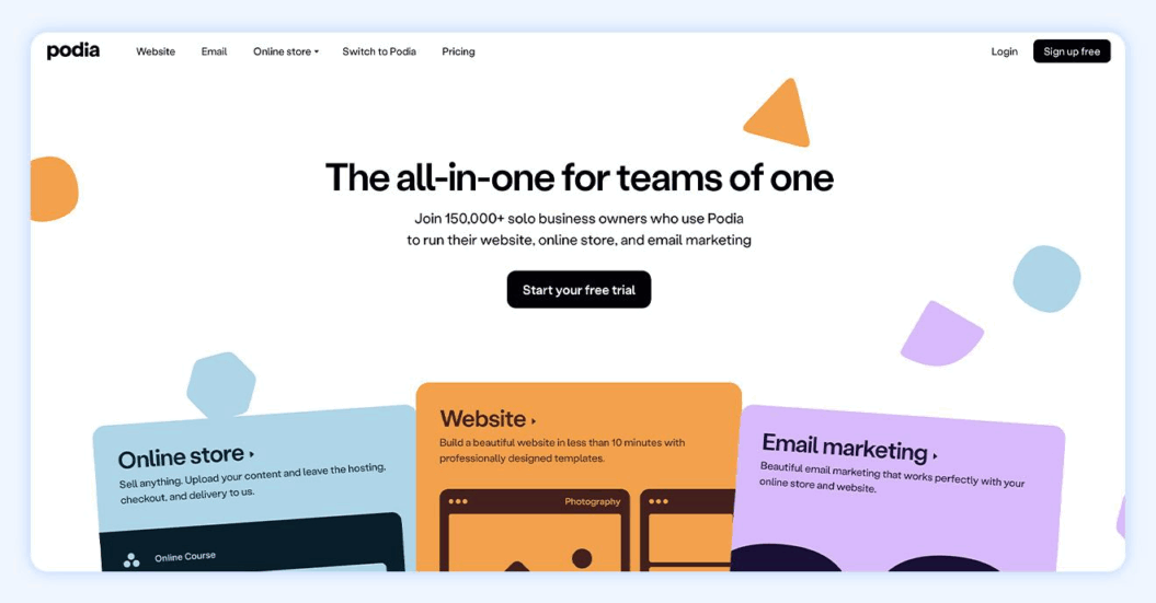 Podia website homepage