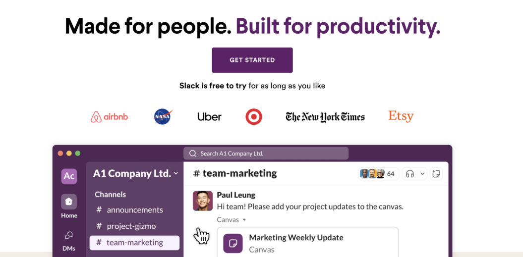 Slack website homepage