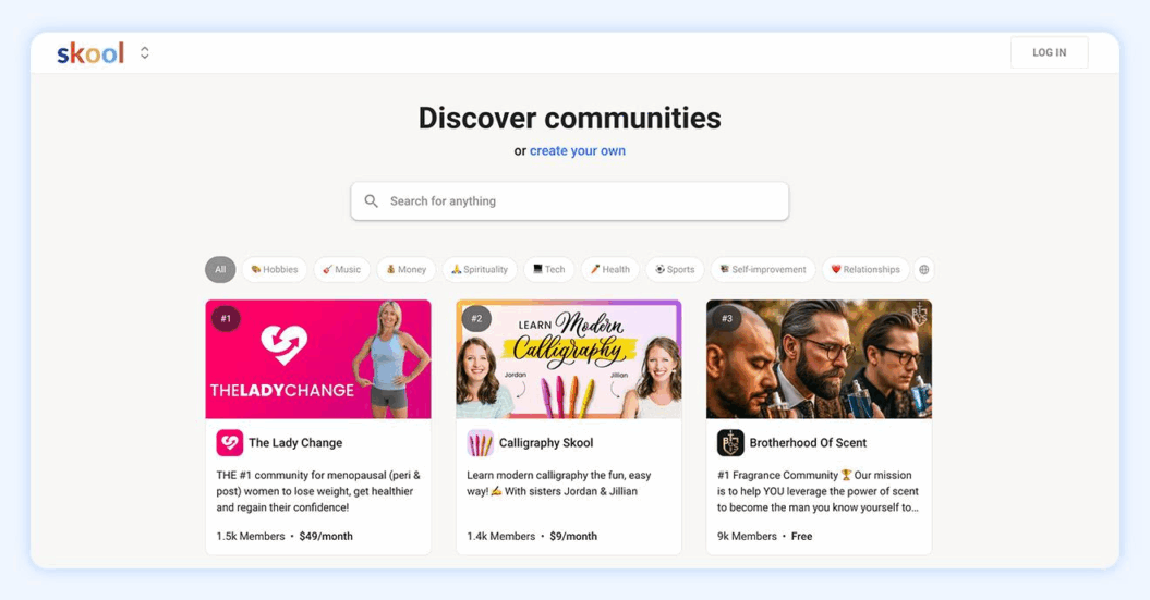 Skool website homepage