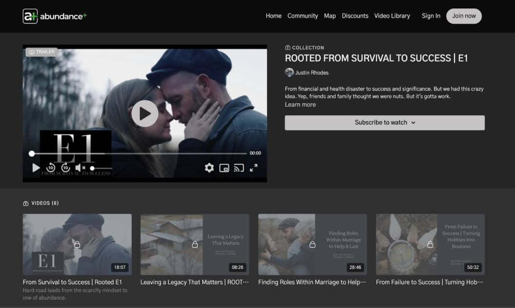Screenshot of Abundance Plus video collection.
