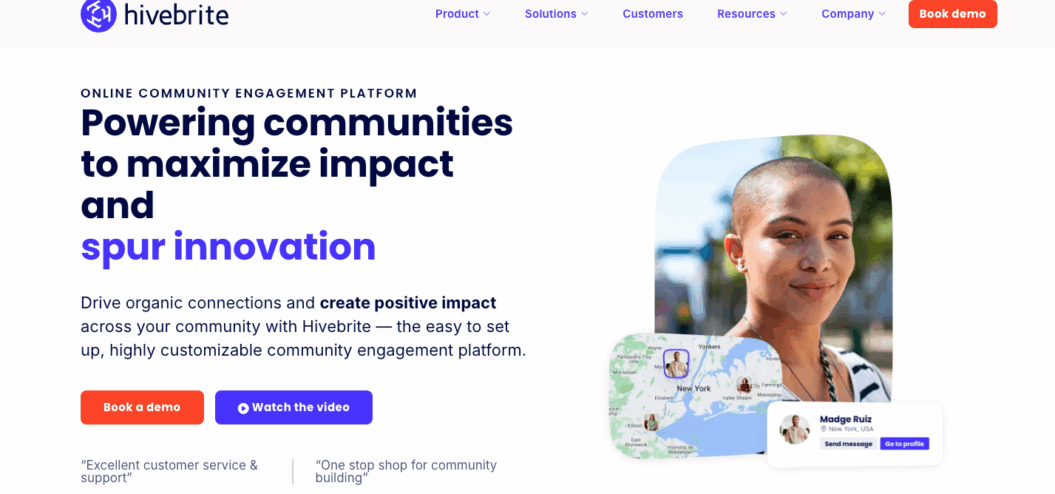 Screenshot of Hivebrite website with quote “powering communities to maximize impact and spur innovation”