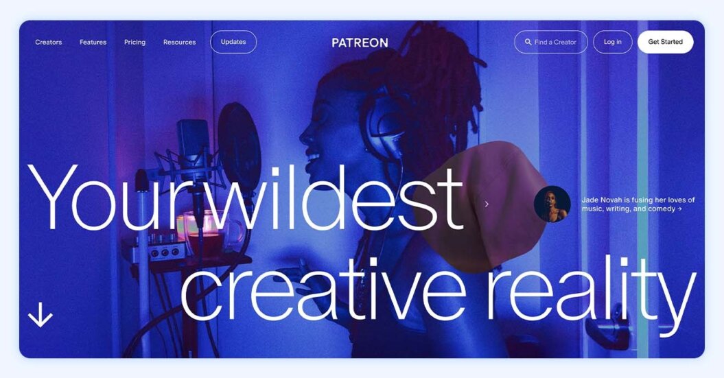 Screenshot of Patreon website with quote “Your wildest creative reality”