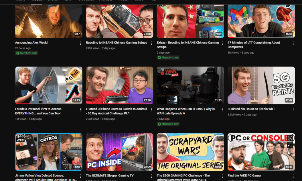 YouTube video feed
